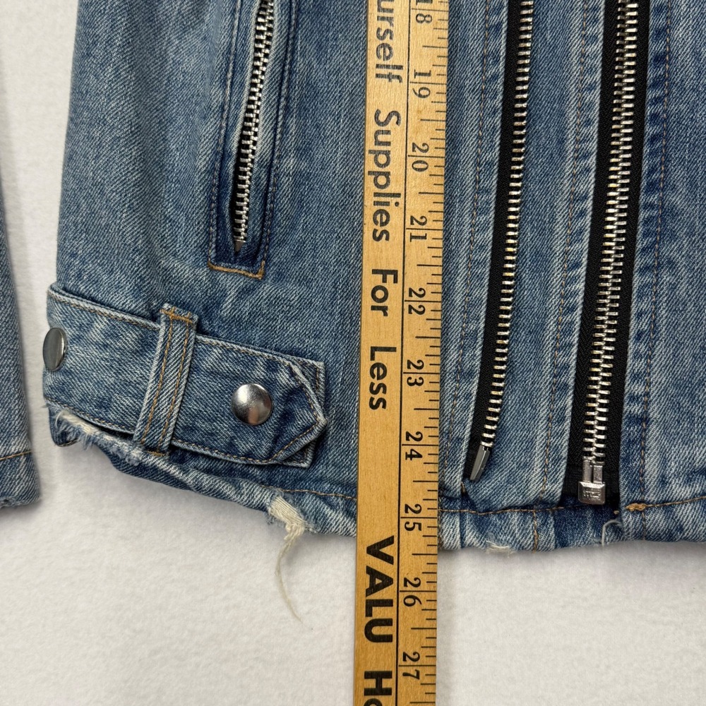 Denim Moto Jacket Womens Light Wash Asymmetrical Zip Distressed Blue Medium - Picture 6 of 6